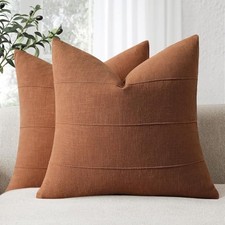 Decorative Linen Throw Fall Pillow Covers 18x18 Set 18" x 18" Pack of 2 Rust