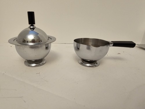 Art Deco Chase Chrome “Breakfast Set” Sugar & Creamer Bakelite Catalin Handles 