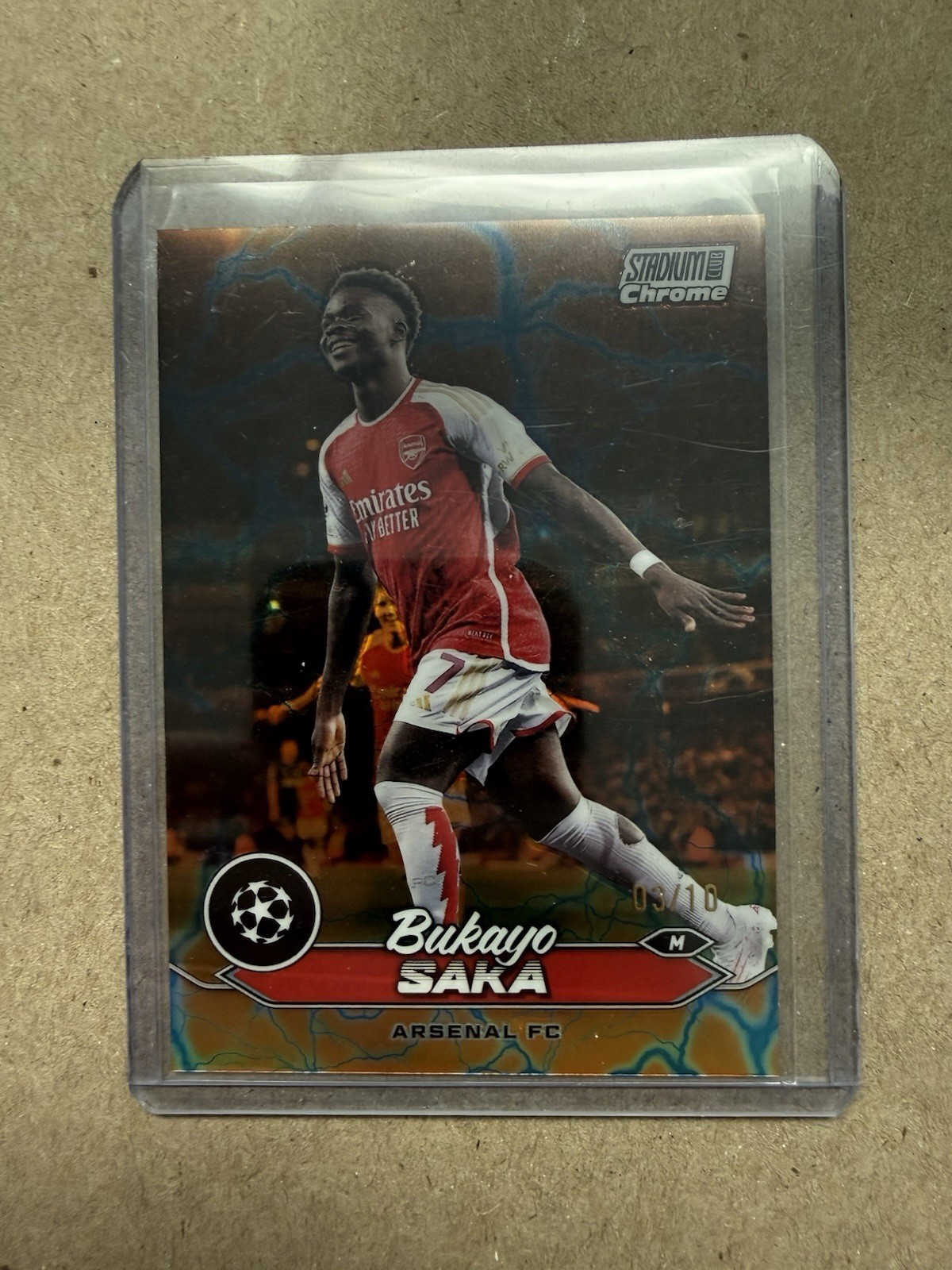 2024 Topps Stadium Club Chrome # /10 Bukayo Saka Arsenal Gold Electric view 1