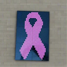 Breast Cancer Awareness Ribbon Pixel Art Mosaic with Lego Compatible Parts