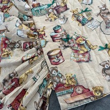 Handmade Teddy Bear Comforter Toddler Bed Beige Orange Vintage Ruffle Quilt