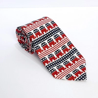 Steven Harris Republican GOP Elephant Neck Tie Red White Blue Hand Made - Image 1 of 4