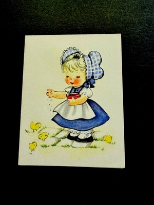 1 VTG Unused Ars Sacra Greeting Card Darling Little Girl Feeding The Chicks  