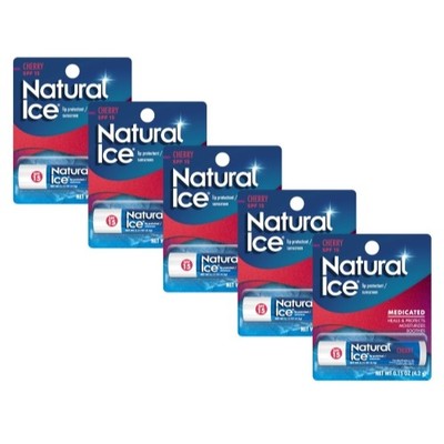 Mentholatum Natural Ice Medicated Lip Protectant Spf 15 Cherry Balm Pack Of 5