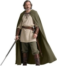 Mens Hooded Linen Cape Cloak LARP Viking Cosplay Costume Halloween Fancy Dress