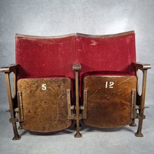Art Deco Twin Cinema Theatre Seats 2 Chair Fold Up Vintage Prop
