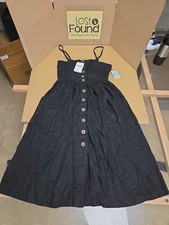 Forever 21 Black Button-Up Tank Sun Dress Linen Cotton Blend Size S