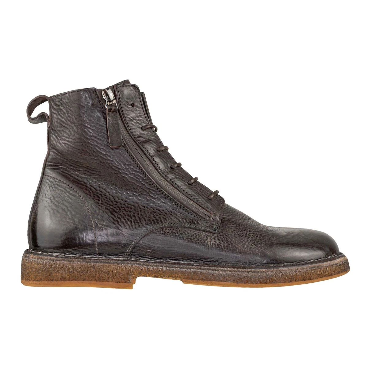 Stivali Biker In Vera Pelle Marrone MOMA, Tacco Medio 5 Cm, Chiusura Lampo, Taglia EU 41 Usati - Foto 4