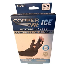 Copper Fit Ice Menthol Infused Compression Gloves S/M Relief Recovery NIB