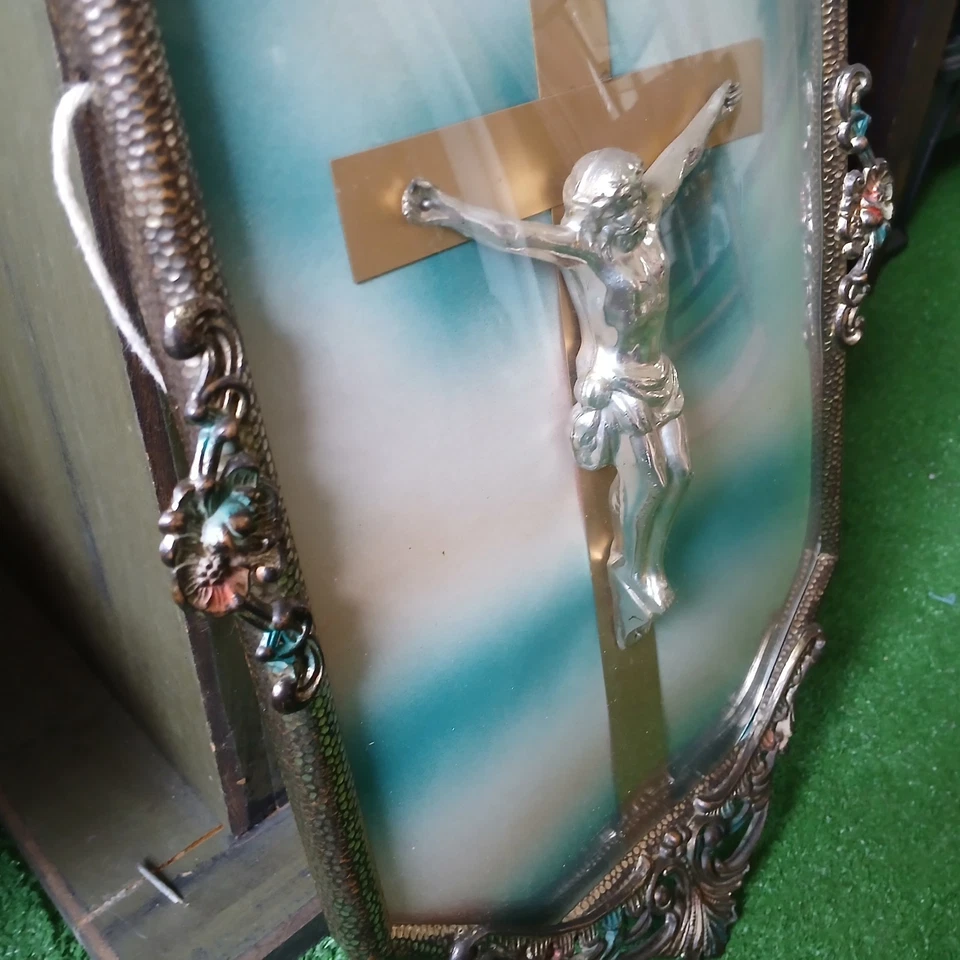 ANTIGUO VIDRIO BURBUJA CONVEXO JESÚS CRUCIFIJO 11.5" POR 19.5" IUC LEER DESCRIPCIÓN  Foto 2 de 4