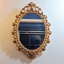 French Style Vintage Metal Frame Ornate Oval Wall Mirror Rococo Baroque H 33.5cm