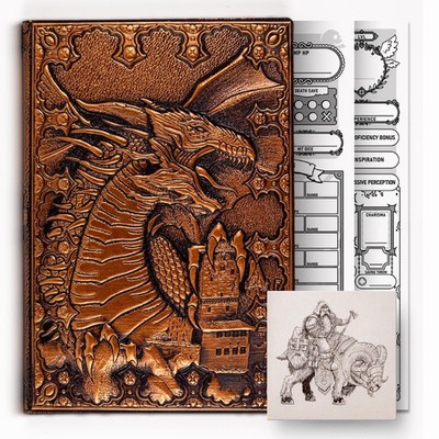 DND notebook - dnd character sheets Dragon Embossed Leather for Dungeons & Dr...