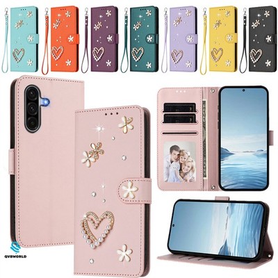 Hülle für Samsung A71 A51 A21S A50 A72 Bling Love Leder Wallet Case Handyhülle