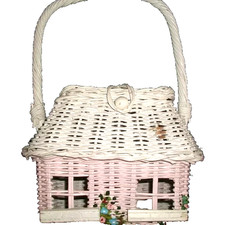 1 of a Kind Authentic Vintage 1960's Handpainted-Wicker Garden-Cottage Handbag