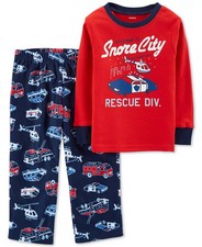 NWT Carters Boy's 2p Cotton/Fleece PJ, Rescue Vehicles, Red/Blue, 2T