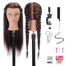 Mannequin Head 50% Human Hair 28" Brown Cosmetology Training Styling Braiding