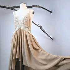 ZARA 🤍 LIMITED EDITION KLEID ABENDKLEID TRÄGER ASYMMETRISCH SPITZE TAUPE BEIGE 