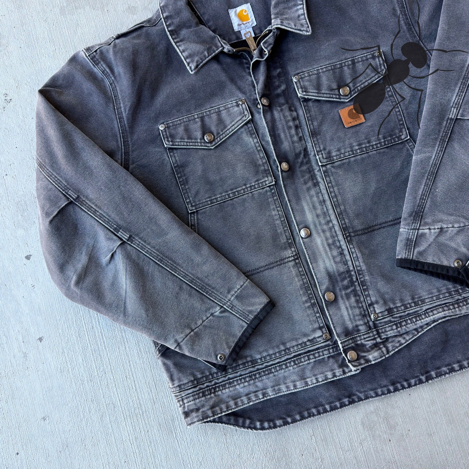 Carhartt faded black button up work wear jacket thumbnail 2