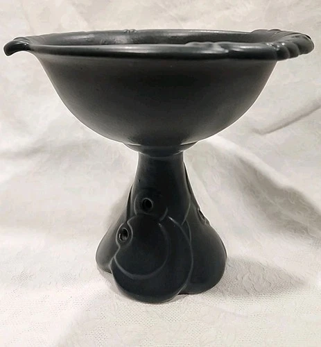 Gracetone Pottery Orbit Pedestal Bowl Gunmetal Color Frankoma