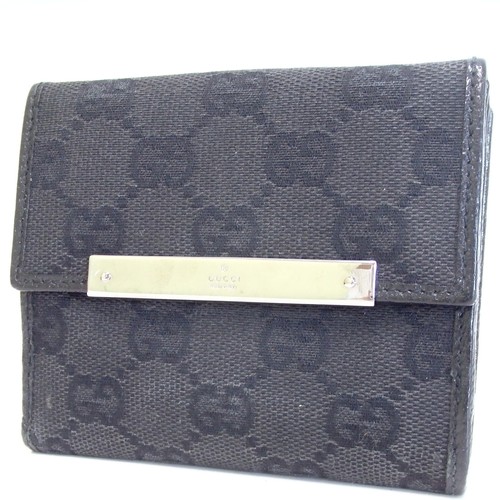 Authentic Gucci GG canvas wallet, black leather[Used]618068