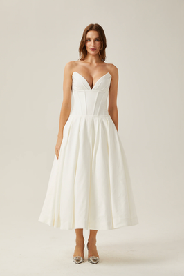 Miss Rosier Katherine White Midi Corset Dress | eBay