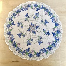 VTG Floral Hankie Round Blue Floral Pink Green Scalloped Edge 13  