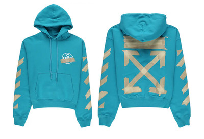 Off White Over Hoodie Tape Arrows Petrol Blue Reprint Streetwear Pullover S-5XL