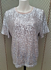 M&S Collection Gold/Champagne Sequin Short Sleeve Top/Blouse UK Size 16 Party