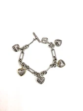 David Yurman Sterling Silver & 18k  Gold Multi Heart Charm Bracelet 7.5” VTG