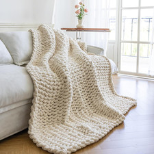 Cozy Cream Chunky Knit Blanket - Luxurious Throw for Couch Home Decor