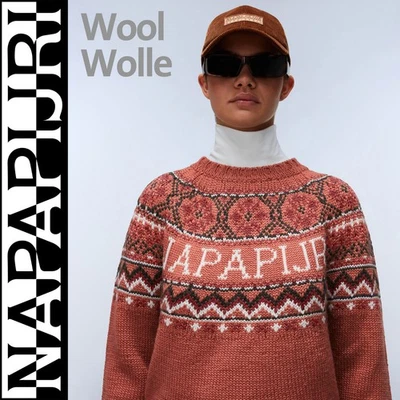NP~200€ Napapijri Strickpullover S, Fair Isle dicker Wollpullover Norweger Lachs - Bild 1 von 4