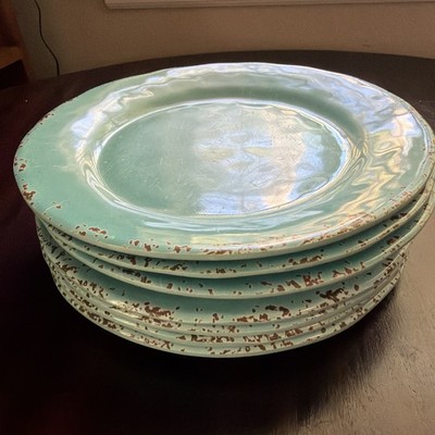 Tommy Bahama Turquoise Rustic Crackle Melamine Luncheon Plates 9'' Set Of 8