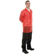 RED DISPOSABLE POLYPROPYLENE OVERALL LAB COAT VISITOR COATS LARGE & XL