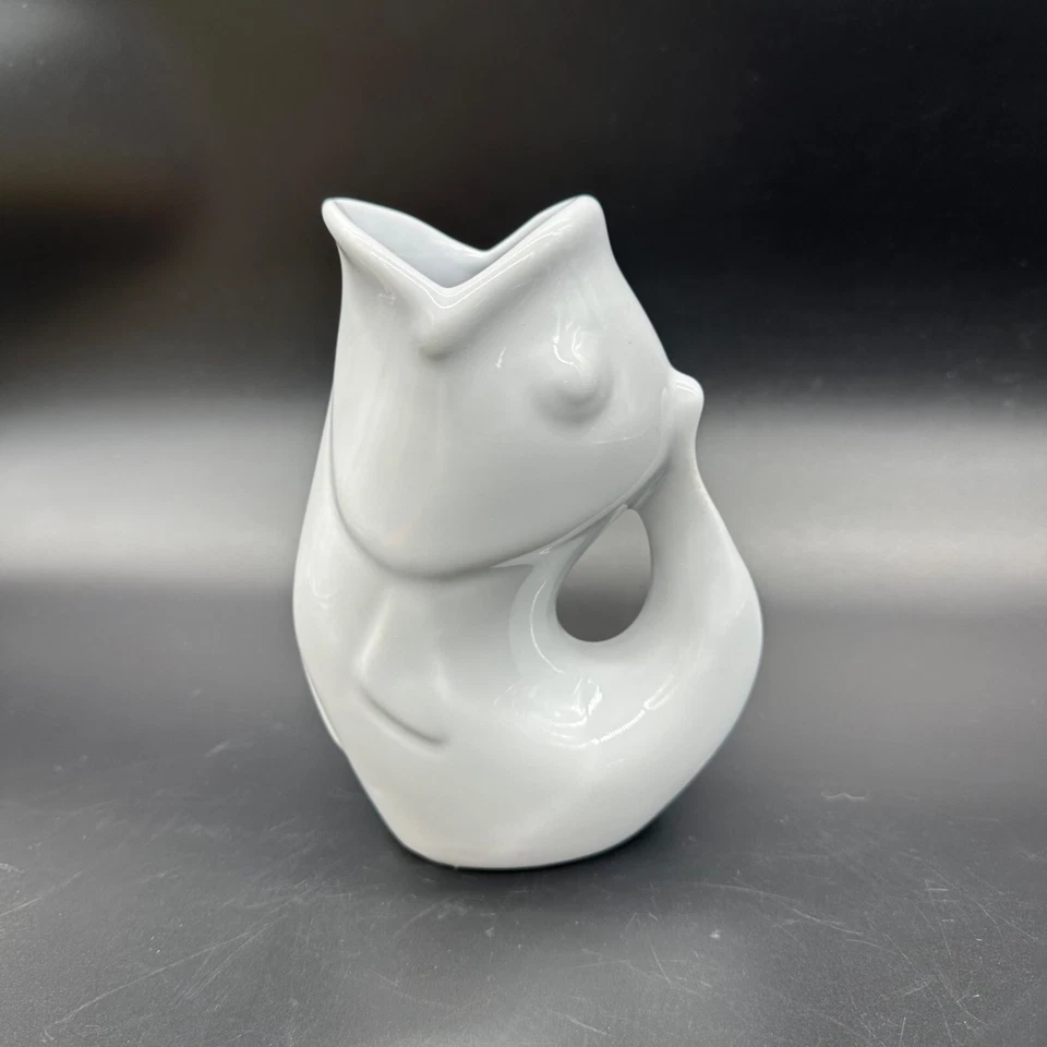 Jarra de pescado Koi Gurgle Pot 2006 jarra de cerámica blanca figura náutica 6,5 pulgadas Foto 2 de 4