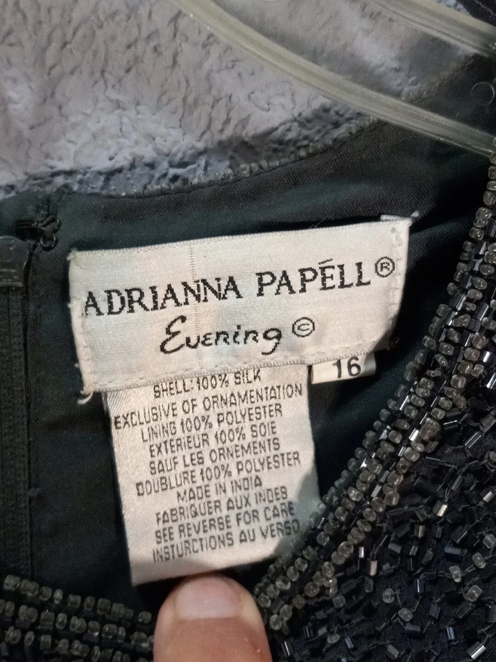 Adrianna Papell Evening Womens Top Silk Beaded Formal Blouse Black Size 16 - Image 3 of 4