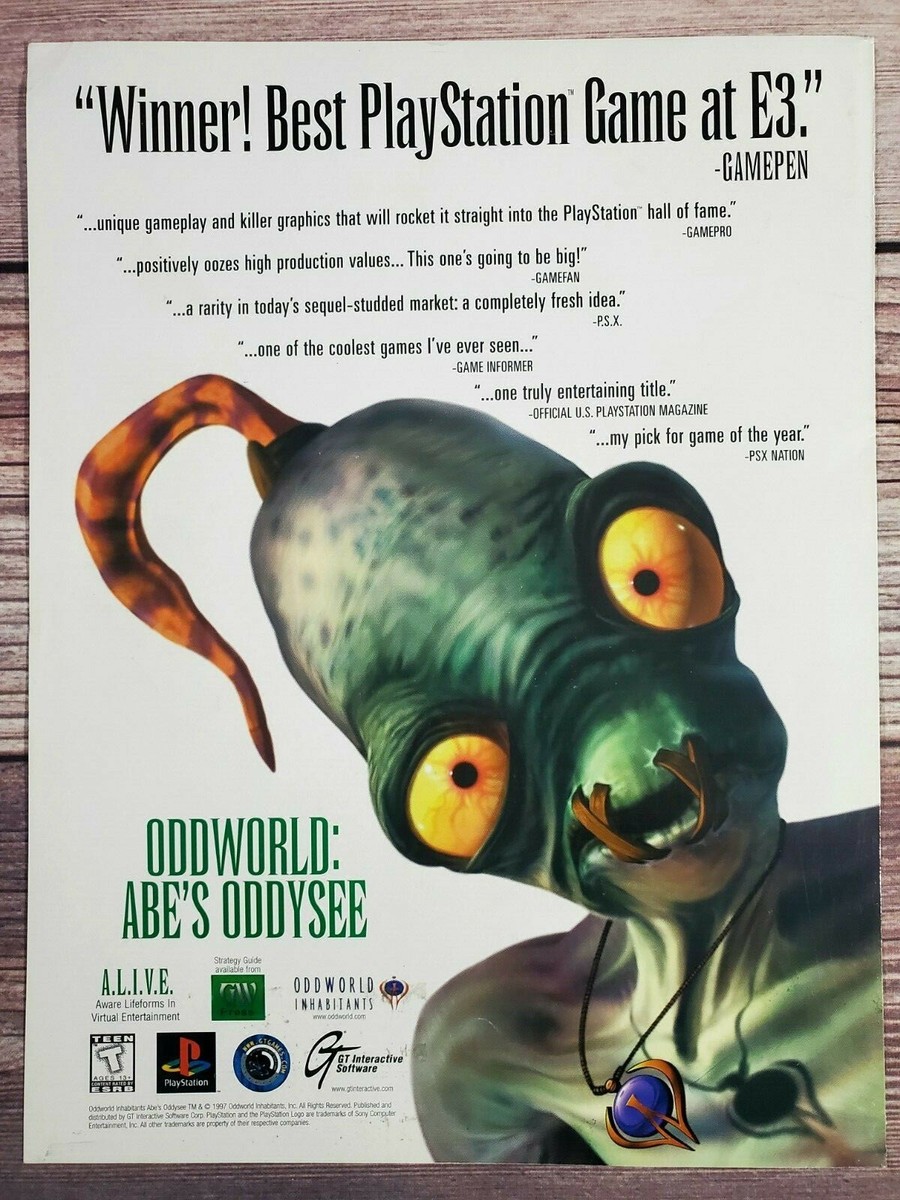 Oddworld Abe's Oddysee Playstation 1 PS1 PC Full Page Promo Ad Art