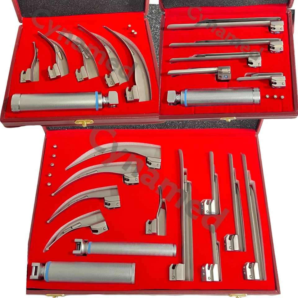 CONJUNTO LARINGOSCÓPIO DE FIBRA ÓPTICA PREMIUM MAC + MILLER - Kit de intubação de anestesia EMT - Imagem 3 de 4