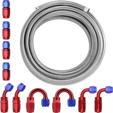 16FT Braided Oil Fuel Line Hose Stainless Steel Nylon Swivel 6AN Fitting Kits