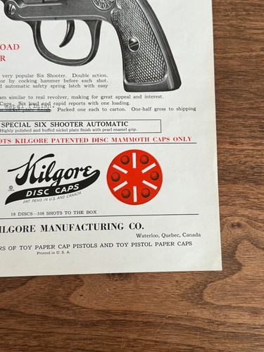 Vintage Kilgore Cap Gun Advertising Flyer Ad Sheet Ephemera Six Shooter Pistol - Picture 4 of 7