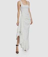  575 Black Halo Women's White Sleeveless Square Neck Ruffle Gown Dress Size 4