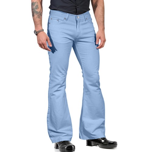 Men's Stretch Bell Bottoms Relaxed Fit Comfort Flared Leg Pocket Suit Trousers - Picture 40 of 54