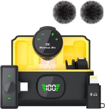 2 in 1 Wireless Lavalier Microphone for iPhone/Android, Noise Cancellation