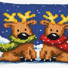 Reindeer Twins Cross Stitch Pillow Kit - DIY Embroidery Set for 100 Cotton Pill