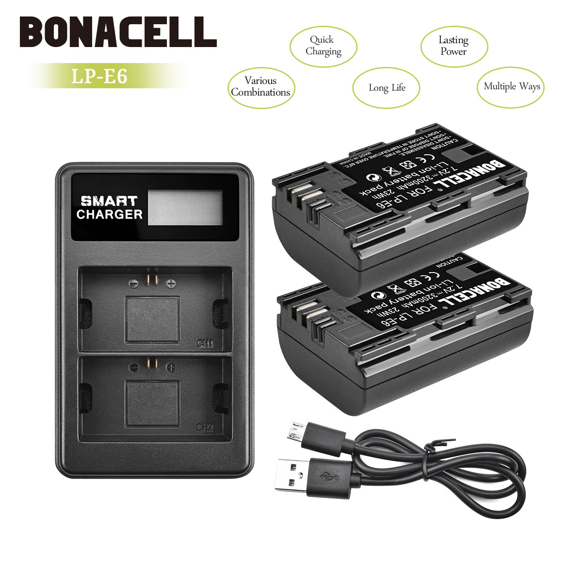 Batteria 2x 3200mAh LP-E6 Per Canon EOS 70D 60D 7D 5D Mark II III - Foto 10