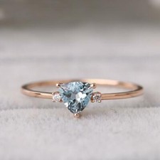 1ct Lab-Created Blue Aquamarine Engagement Ring Three Stone Rose Gold Plated