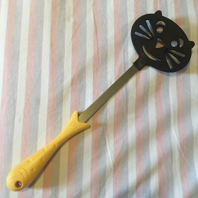 Vintage Katze 80er Jahre? Küchenutensilien Werkzeug Chrom Gelb Servierscheibe Spatel Teflon