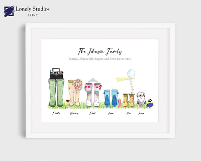 Family Print! A4 Family Welly Print Personalised Wellies Print 
