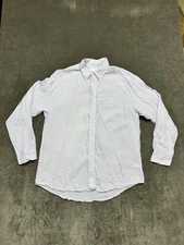 SAKS FIFTH AVENUE Linen Shirt Mens Large Blue Button up Long Sleeve Classic Fit