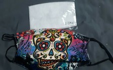 Face Mask Day of the Dead adjustable straps and nose strip. NIP with filter