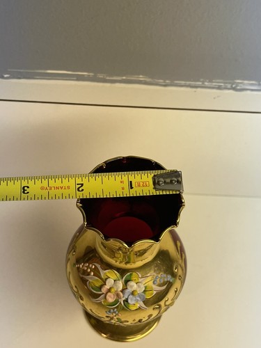 Bohemian Ruby Glass Vase Gold Egermann Art Glass Bud Vase Moser Style Flowers - Picture 9 of 12